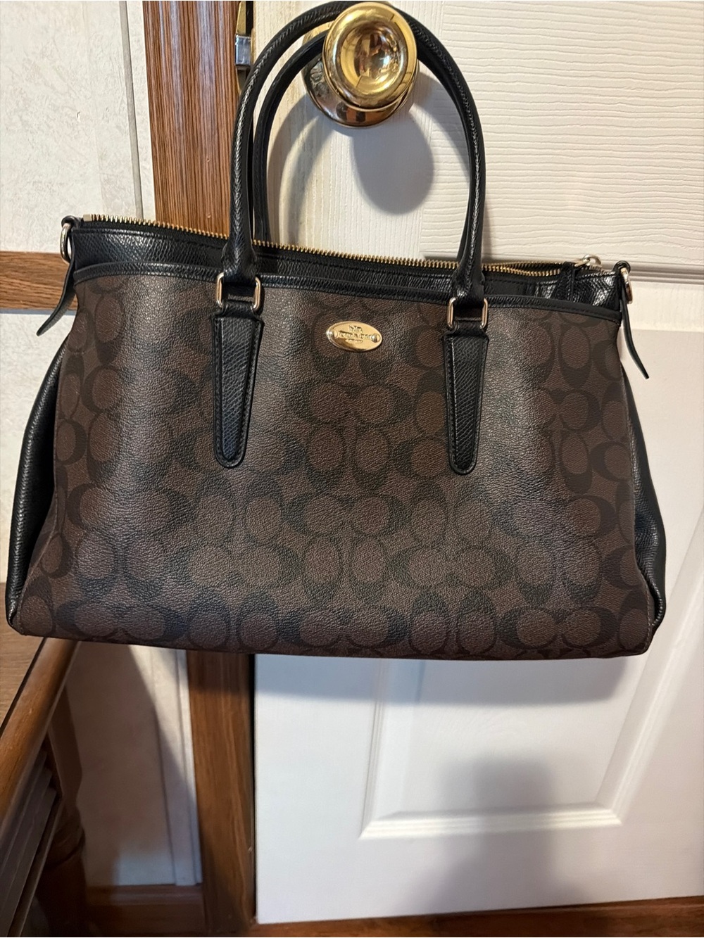 Coach Brown Signature Canvas Tote with Black Trim